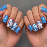24pcs/Set Blue Flower Press-On Nails