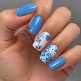 24pcs/Set Blue Flower Press-On Nails