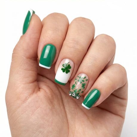 24pcs/Set St. Patrick's Day Lucky Glitter Green Press-On Nails