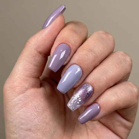 24pcs/Set Purple Vines and Flowers Press-On Nails