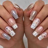 24pcs/Set Star and Moon Subtle Glitter French Tips Press-On Nails