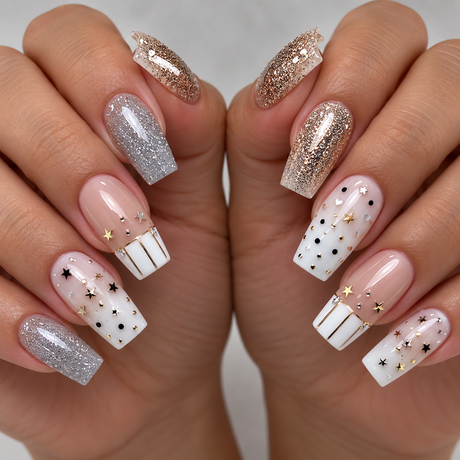 24pcs/Set Star and Moon Subtle Glitter French Tips Press-On Nails