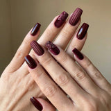 24pcs/Set Dark Red Ombre Floral Press-On Nails