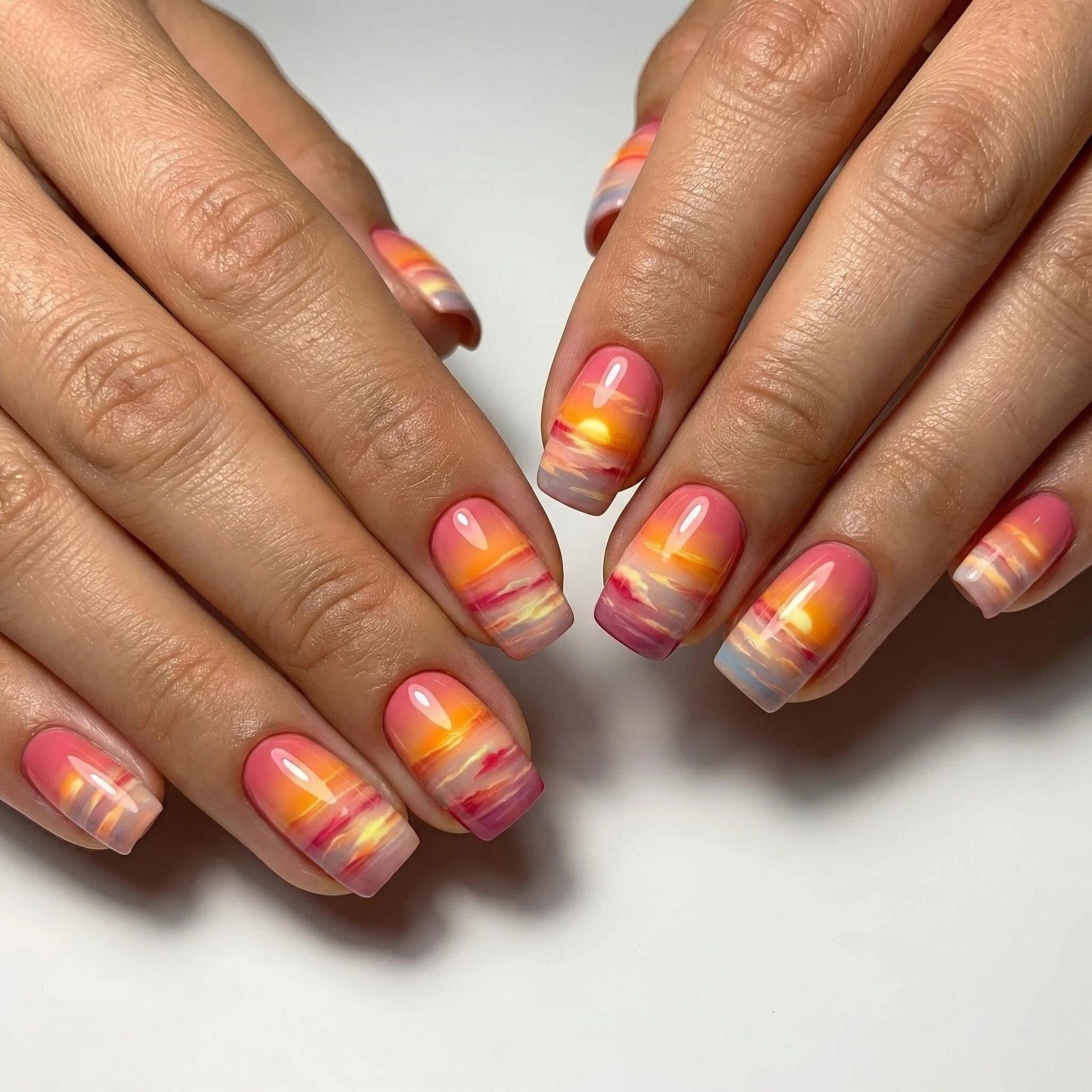 24pcs/Set Sunset Clouds Press-On Nails