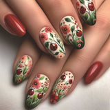 24pcs/Set Ladybug White Daisy Press-On Nails