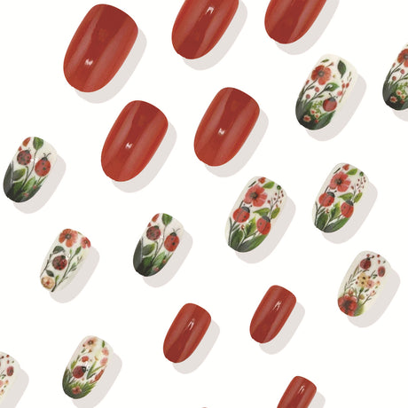 24pcs/Set Ladybug White Daisy Press-On Nails