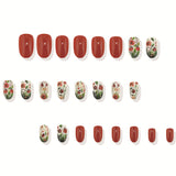 24pcs/Set Ladybug White Daisy Press-On Nails