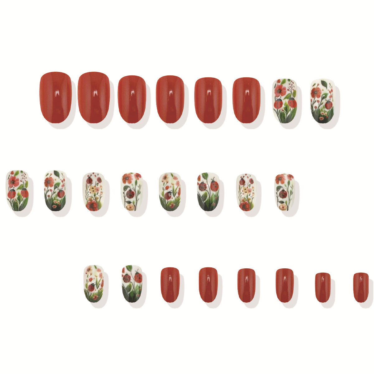 24pcs/Set Ladybug White Daisy Press-On Nails