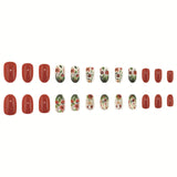 24pcs/Set Ladybug White Daisy Press-On Nails