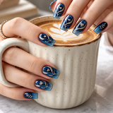 24pcs/Set Glitter Heart Blue Press-On Nails