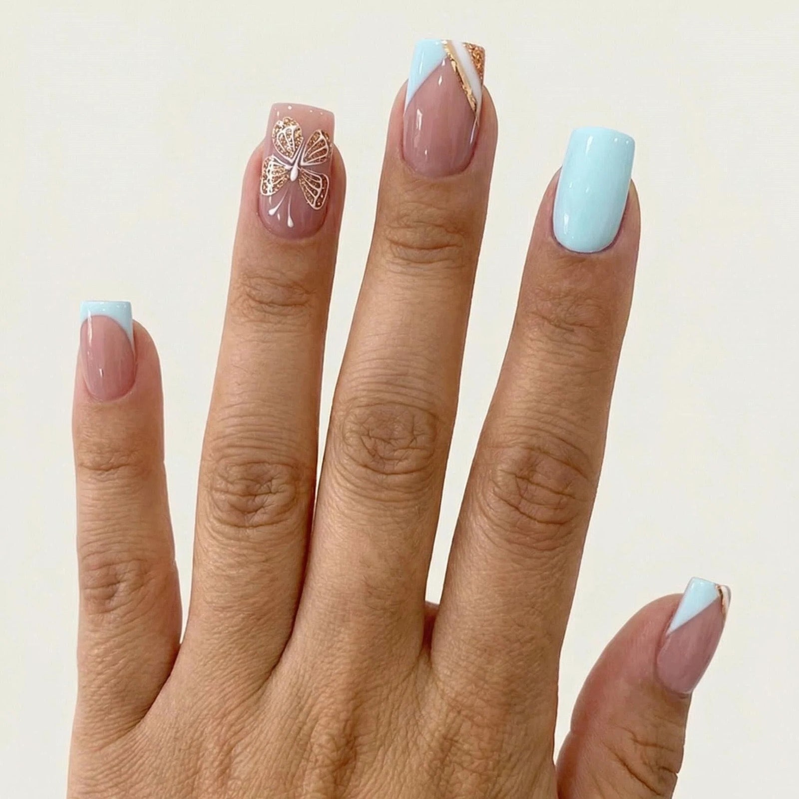 24pcs/Set Butterfly Gold Lines Press-On Nails