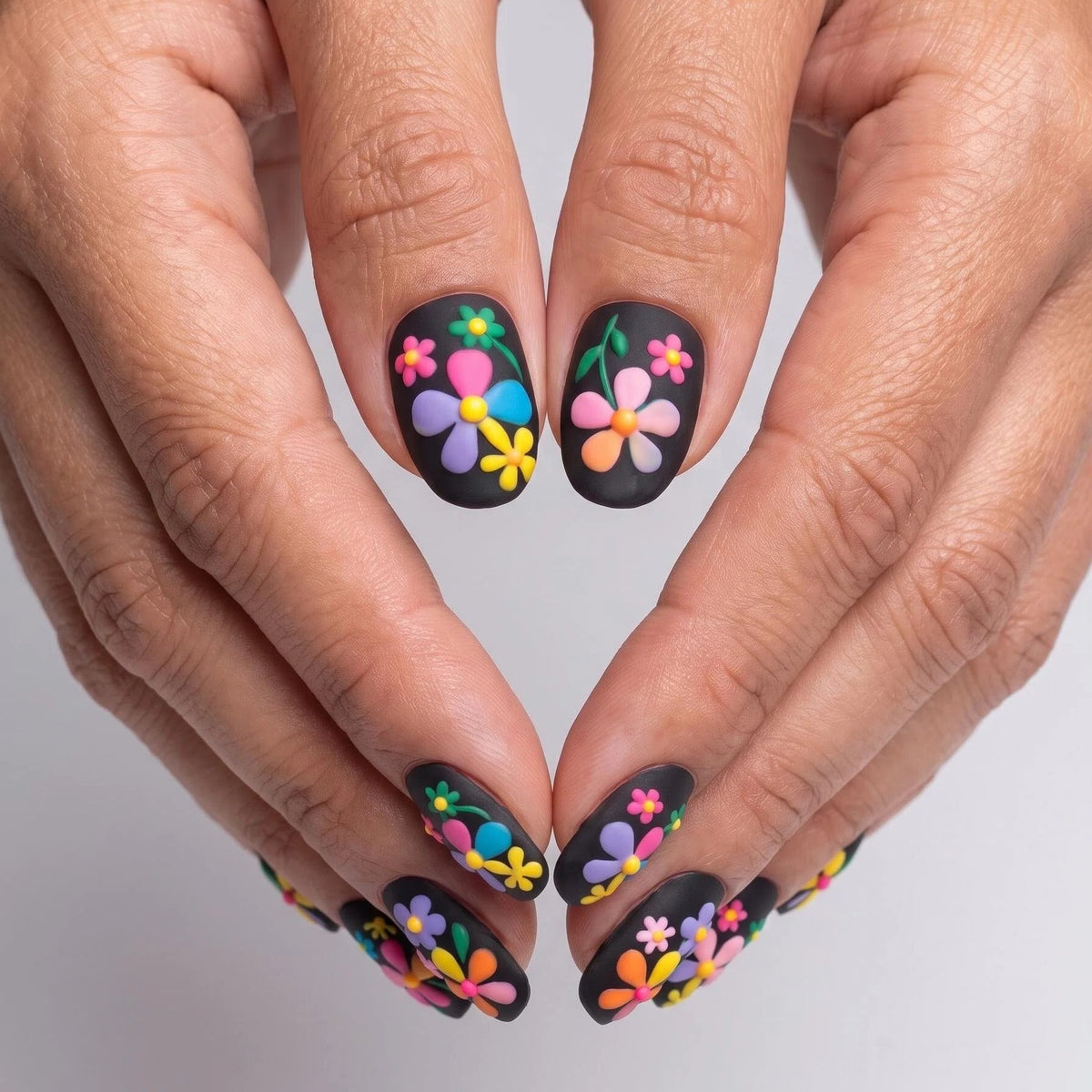 24pcs/Set Colorful Floral Matte Nails Press-On Nails