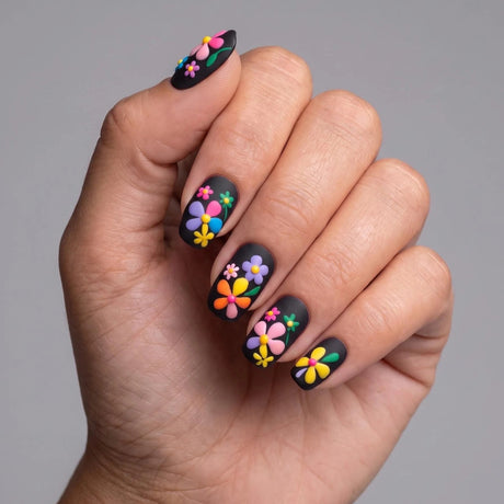 24pcs/Set Colorful Floral Matte Nails Press-On Nails