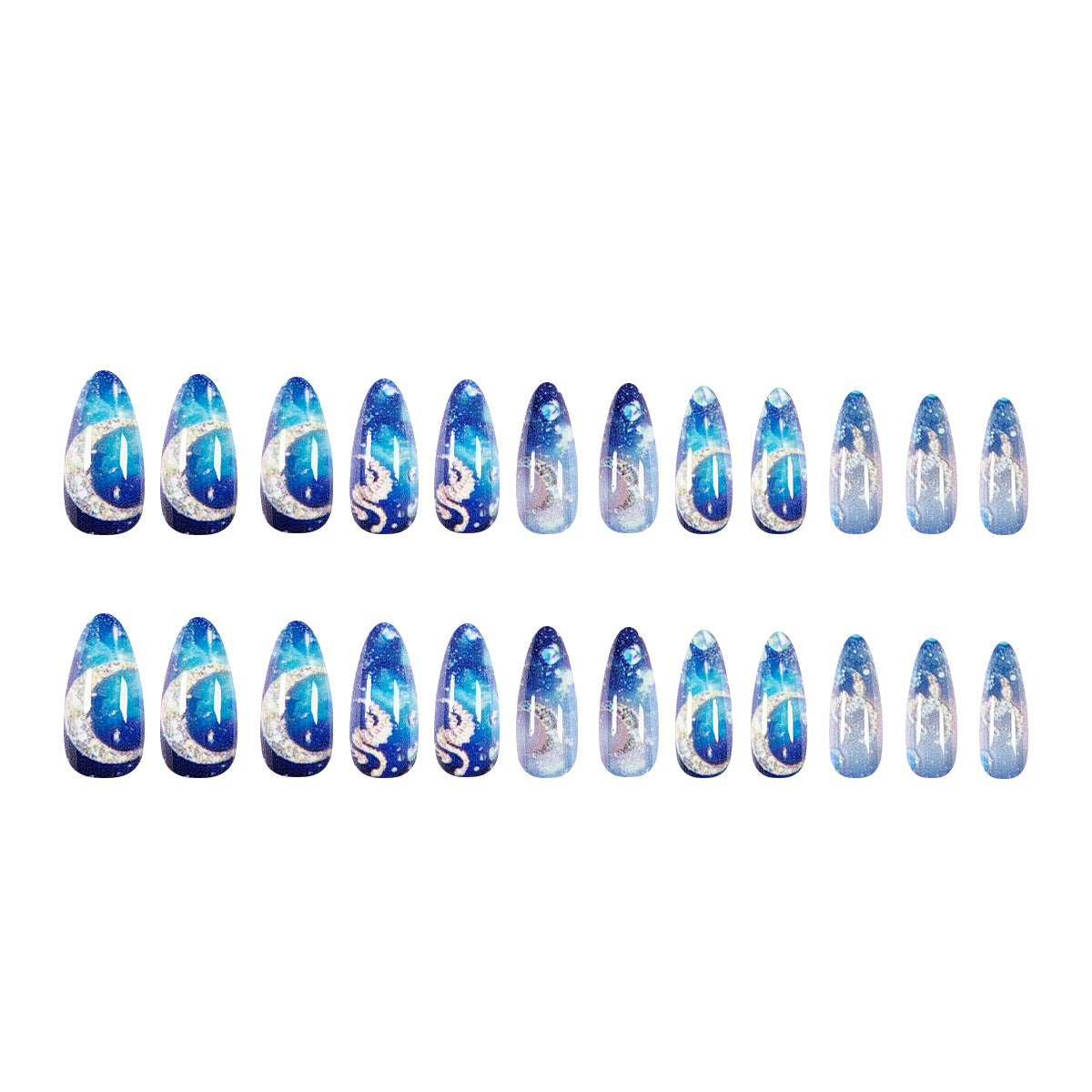 24pcs/Set Dark Blue Starry Sky Press-On Nails