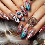 24pcs/Set Color Gradient Feather Bohemian Style Press-On Nails
