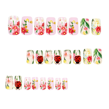 24pcs/Set Floral Ladybugs Press-On Nails