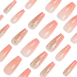 24pcs/Set Gradient Pink Glossy Glitter Press-On Nails