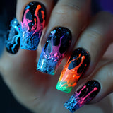 24pcs/Set Colorful Flames Press-On Nails