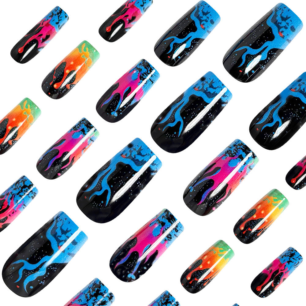 24pcs/Set Colorful Flames Press-On Nails
