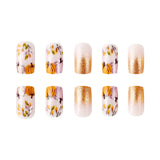 24pcs/Set Short Autumn-Winter French with Pumpkin Leaves Press On Nails
