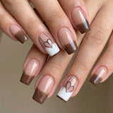 24pcs/Set Brown Plaid with Contrasting Hearts Press-On Nails