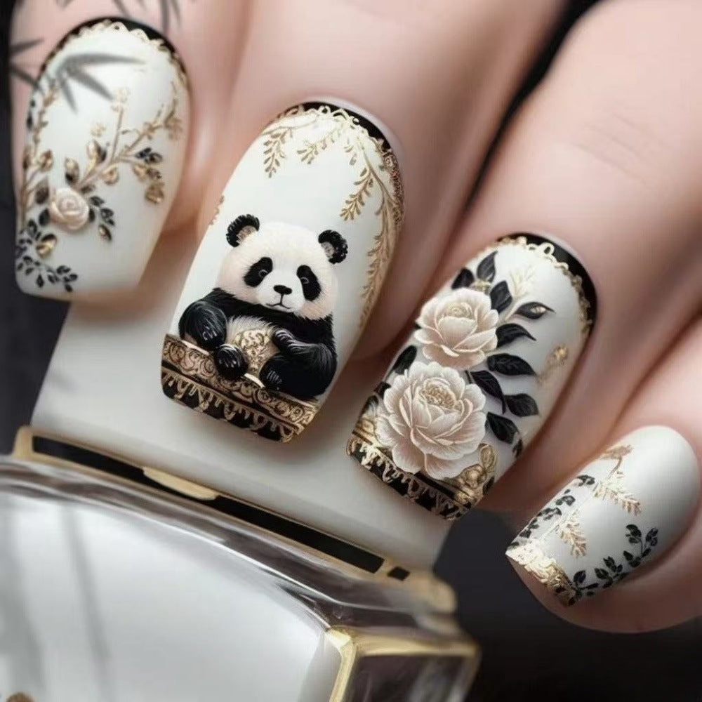 24pcs/Set Panda Floral Press-On Nails