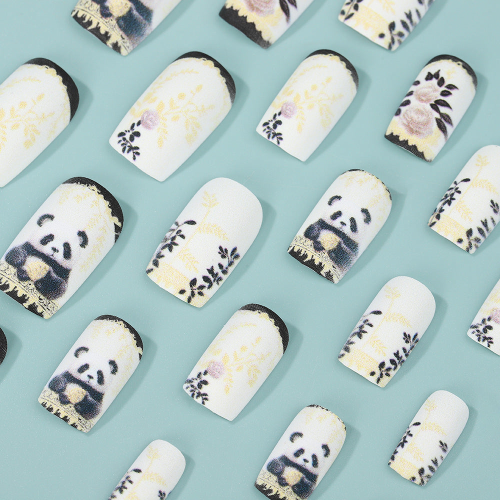 24pcs/Set Panda Floral Press-On Nails