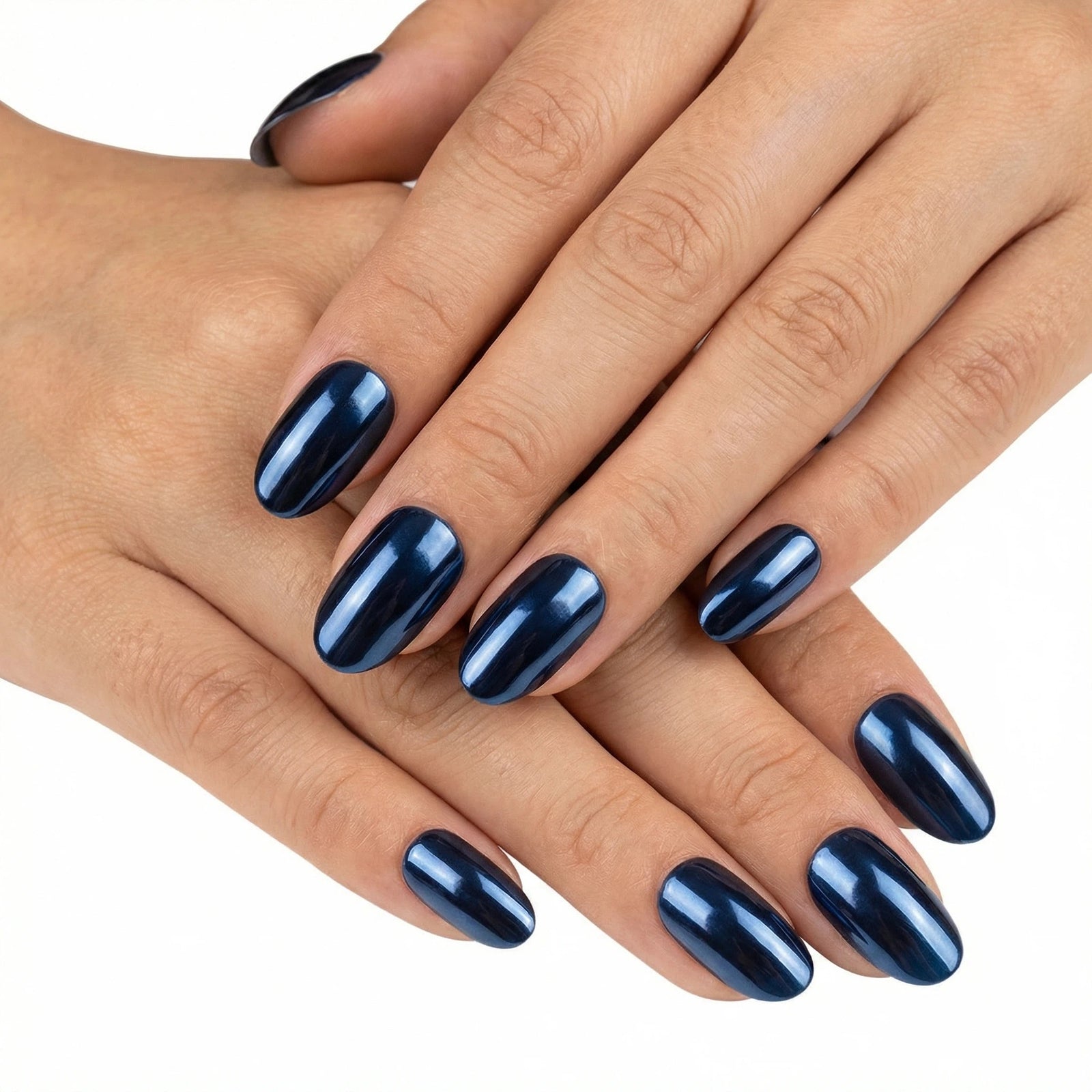 24pcs/Set Blue Chrome Press-On Nails