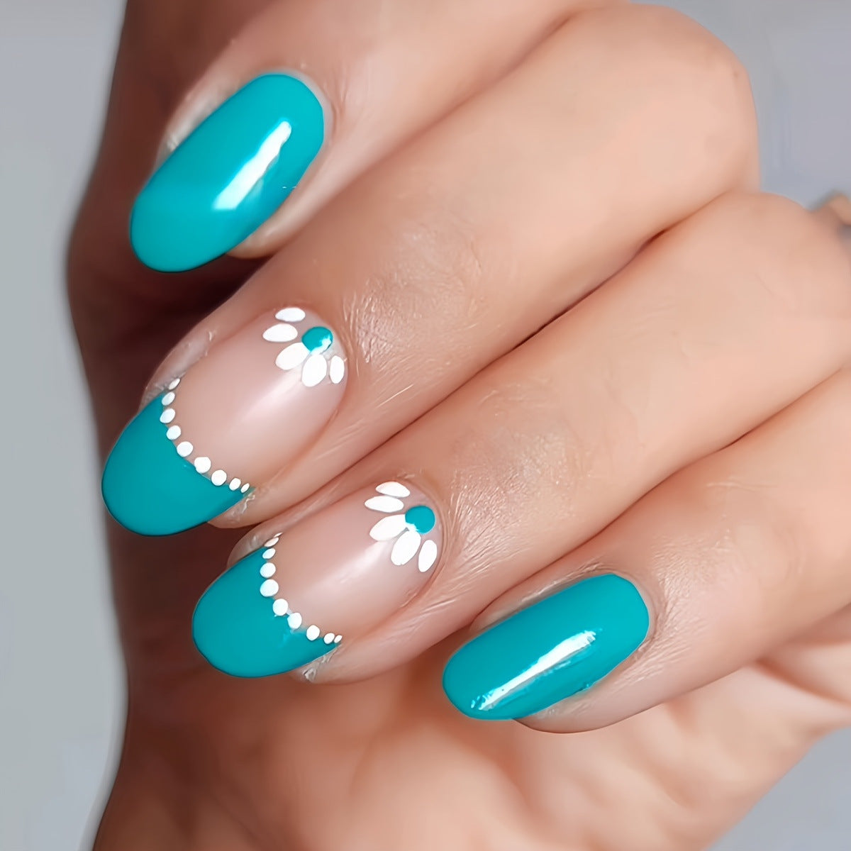 24pcs/Set Flower Green French Press-On Nails