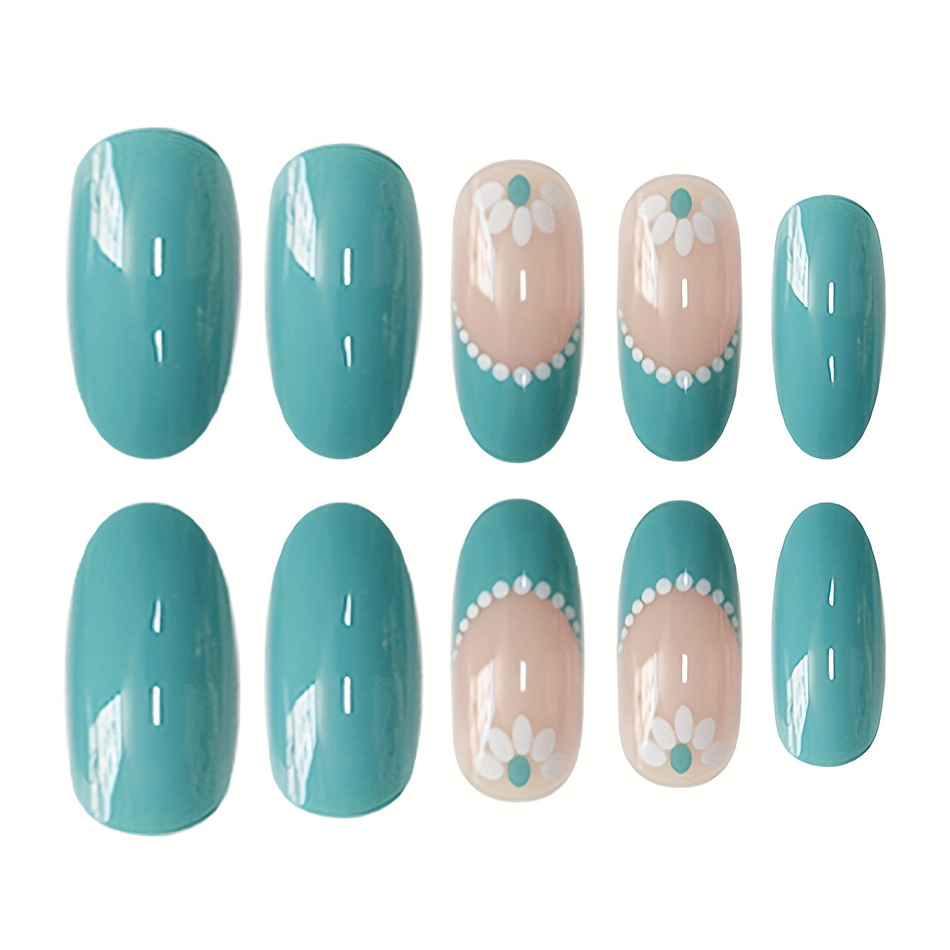 24pcs/Set Flower Green French Press-On Nails