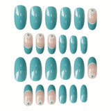 24pcs/Set Flower Green French Press-On Nails