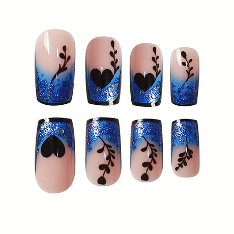 24pcs/Set  Flower Heart Press-On Nails