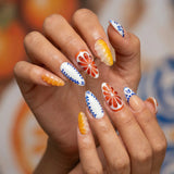 (Handmade) 10pcs/Set Citrus Orange Pink Blue Tile 3D Press-On Nails
