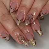 24pcs/Set Gold Glitter Rose French Press-On Nails