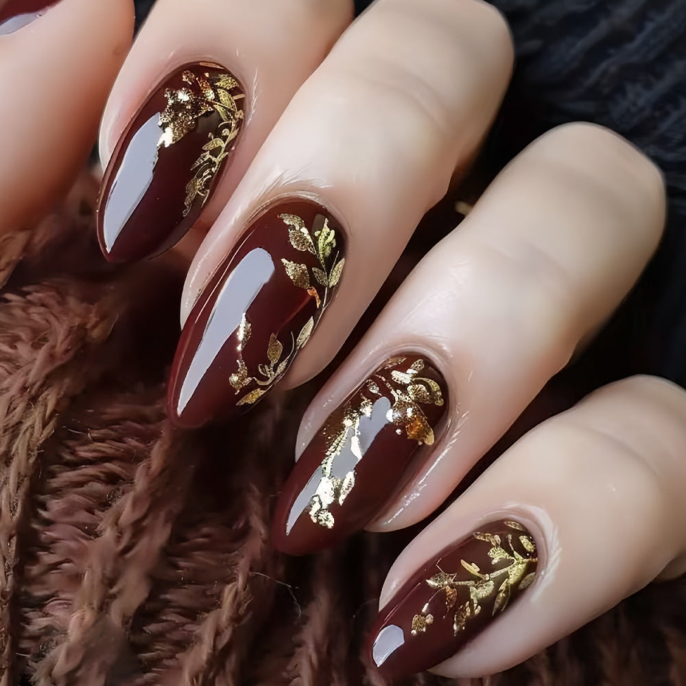 24pcs/Set Golden Leaves Press-On Nails