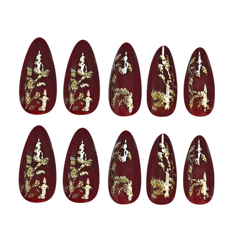 24pcs/Set Golden Leaves Press-On Nails