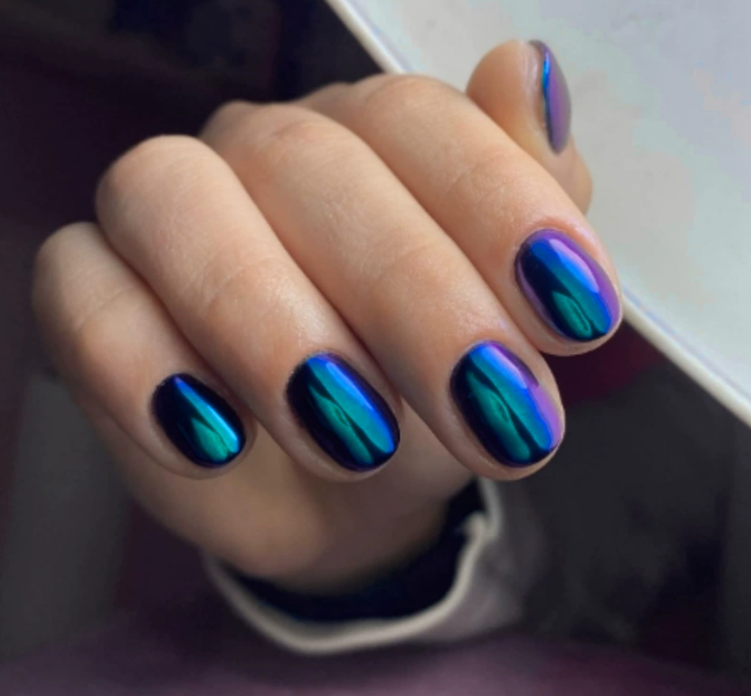 24pcs/Set Gradient Blue Green Mirror Press-On Nails