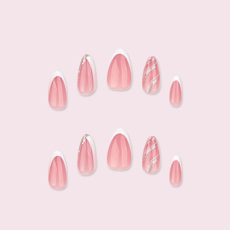 24pcs/Set Silver Glitter French Press-On Nails