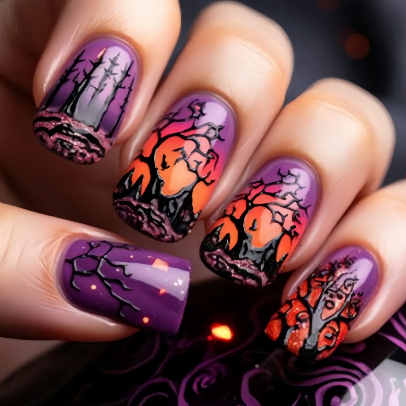 24pcs/Set Purple Forest Halloween Press-On Nails