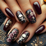 24pcs/Set Skull Botanical Floral Halloween Press-On Nails