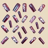 24pcs/Set Skull Botanical Floral Halloween Press-On Nails