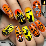 24pcs/Set Halloween Pumpkin Bat Skull Press-On Nails