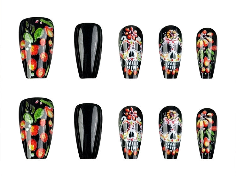 24pcs/Set Halloween Dark Skull Press-On Nails