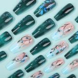 24pcs/Set Peacock Blue Floral Vine Press-On Nails