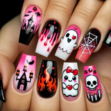 24pcs/Set Halloween Haunted House Flaming Skull Press-On Nails