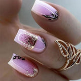 24pcs/Set Gold Foil Leaves Press-On Nails