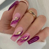 24pcs/Set Gold Foil Purple Press-On Nails