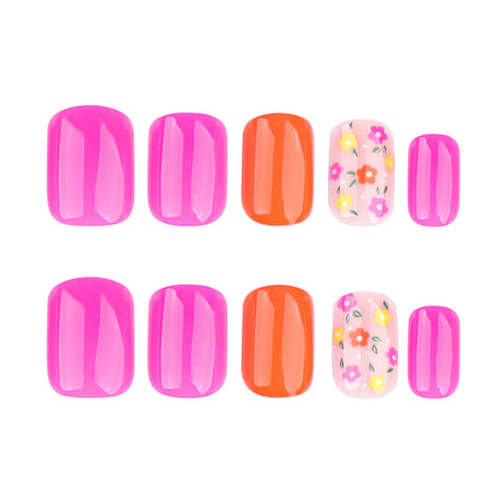 24pcs/Set Colorful Flowers Press-On Nails