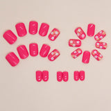 24pcs/Set White Flowers Red Press-On Nails