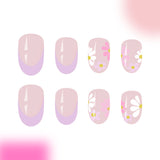 24pcs/Set Light Purple French Flowers Press-On Nails